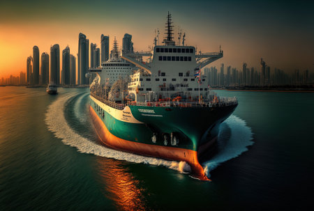 departing the marina in Dubai is an oil tanker shipの素材