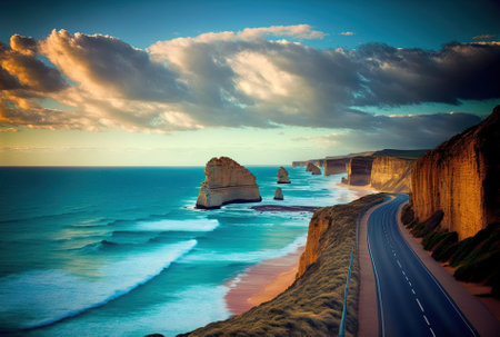 fantastic seaside road sideview of the apostlesの素材