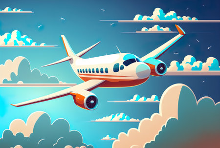 A gorgeous blue sky and an airplane in the airの素材