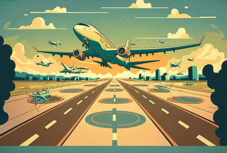 Aircraft circling an airport runwayの素材