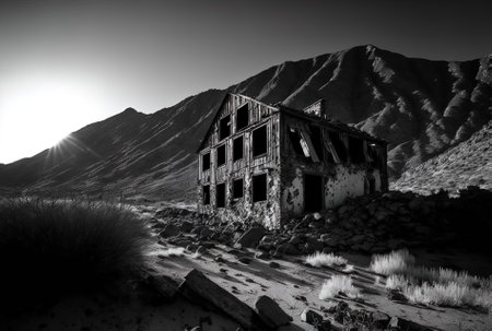 Black and white images of abandoned mountain rangesの素材