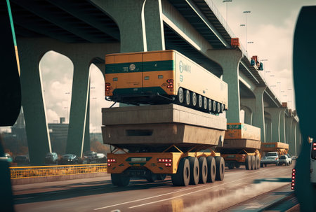 Close up of moving vehicles on a bridgeの素材