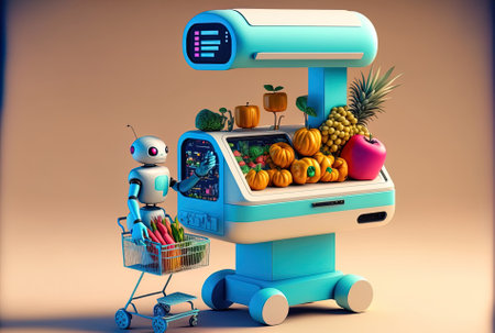 a robotic assistance for shopping that has a blank digital screen for designの素材