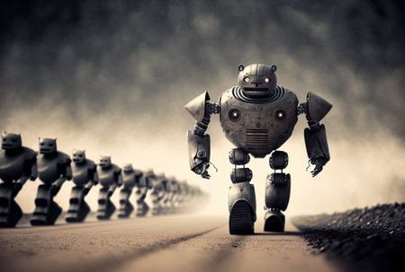 Concept of leadership where robots move more quickly than othersの素材