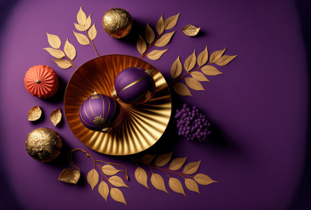 Chinese New Year decorations seen from above with a purple backdrop copy spaceの素材