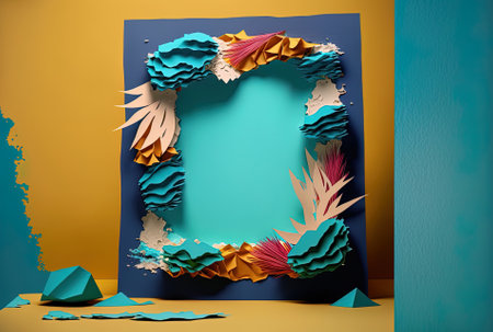 DIY project with ripped paper border and a blue and vibrant backdropの素材