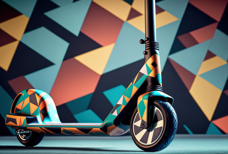 E scooter handle up close with a geometric backdropの素材