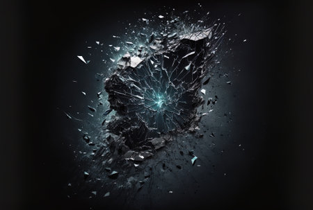 Pieces of broken glass on black background. 3d rendering.の素材