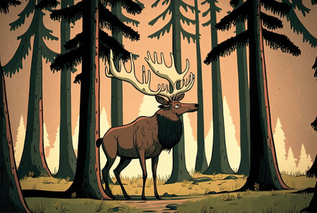 Elk strolling across a woodlandの素材