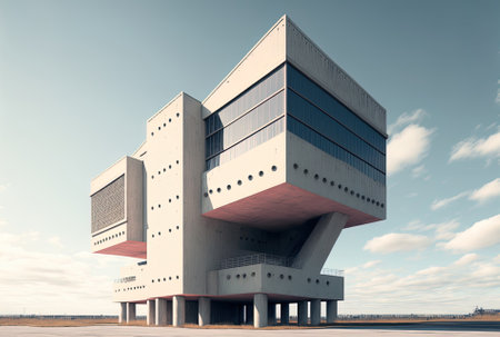 a concrete building beneath a clear skyの素材