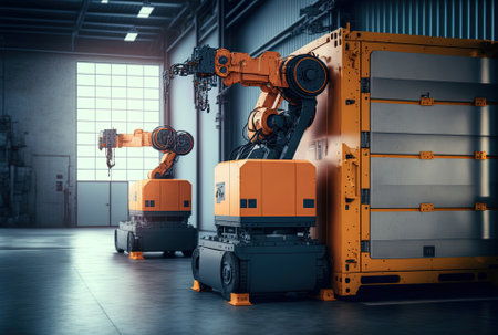 Factory automation with agv and robotic arms in transportation to improve safetyの素材