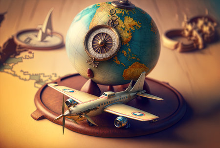 a toy plane, a globe, and a compassの素材