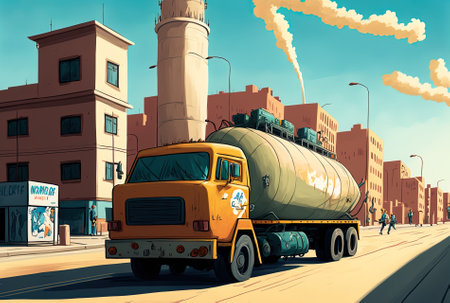 a truck driving through the city carrying gas cylinders and providing gasの素材