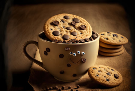 cookies and coffee beans in a cup of coffeeの素材