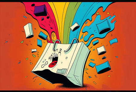 a white sheet and vibrant shopping bagsの素材