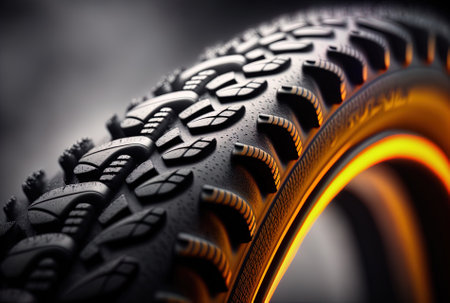 bicycle tires up close with a blurred backdropの素材