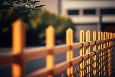 close up of a fence against a parking sceneの素材