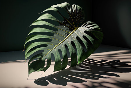a void with a shadow cast by a tropical leafの素材