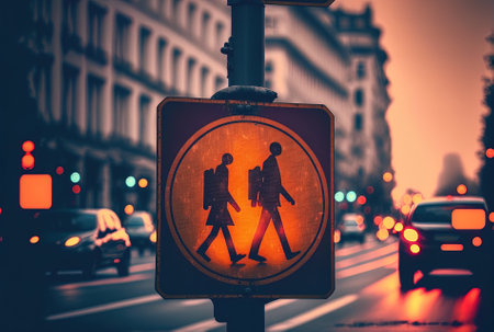 blurring background and pedestrian crossing signの素材