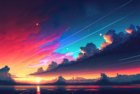 colorful sky lights at the horizonの素材