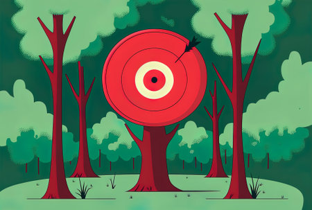 a woodland tree with a red target on itの素材