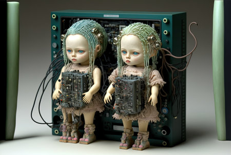 dolls and a motherboard for a computerの素材