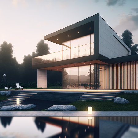 3D rendering illustration of modern houseの素材