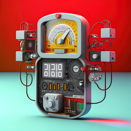 3d illustration Digital electronics multi meter with cfl bulbの素材