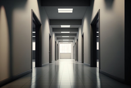 A contemporary architectural hallway and an empty floorの素材