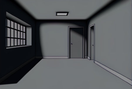 A room with a gray wall and a concrete floor is vacantの素材