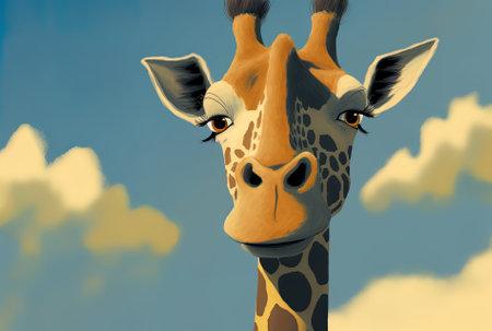 A midday portrait of a giraffe with a blurred backgroundの素材