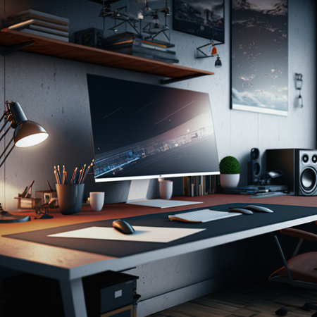 3d render of workspace mockupの素材