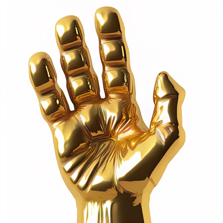 Abstract gold hand Isolated On White Background, 3D rendering. 3D illustration.の素材