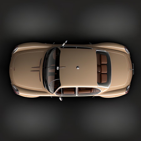 Beige top view of car on black background. Isolated car.の素材