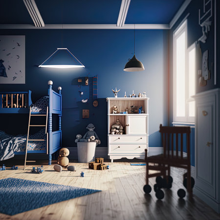 Blue child room interior for mockup, 3D renderingの素材