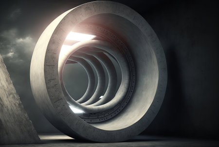 Abstract futuristic spacecraft design idea inside of light concrete tubeの素材