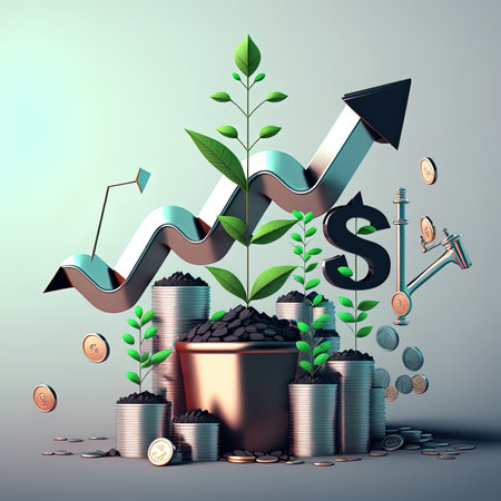 Business financial management, plan and growing strategy concept. 3d render illustrationの素材