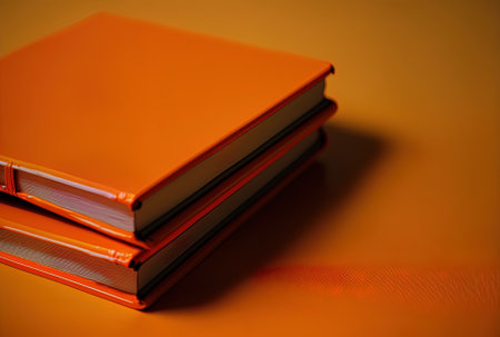 Close up of the orange surface with the hardcover books and text spaceの素材