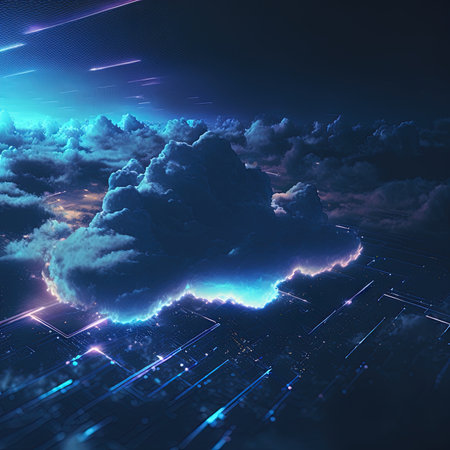 Cloud technology. Integrated digital web concept backgroundの素材