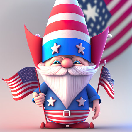 Cute gnomes in 4th of July disguise holding 3d USA alphabets celebrating American independence dayの素材