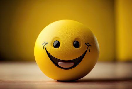 Emoticon of a smiling yellow ball in the backdropの素材