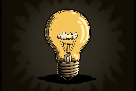 Bulb in top view on a black tableの素材