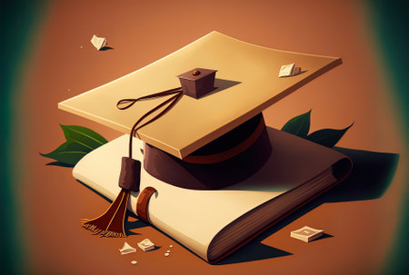 Conceptual graduation cap with a diploma and degreeの素材