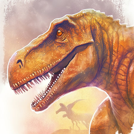 Dinosaur sketch illustration. Jurassic world. Wild animal. Watercolor background. Tyrannosaurus rex.の素材