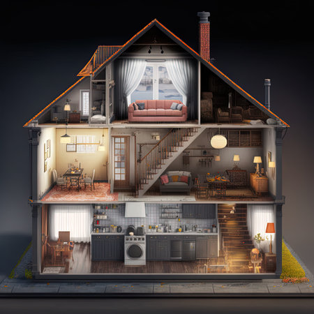 Empty house cross section, 3d illustrationの素材