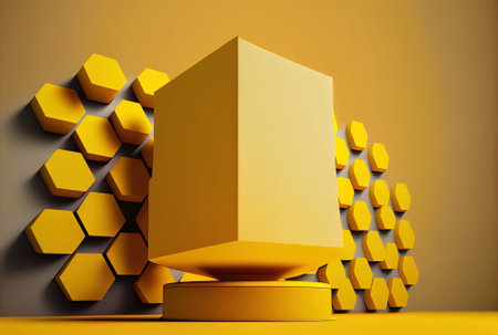abstract geometric backdrop of yellow podiumの素材