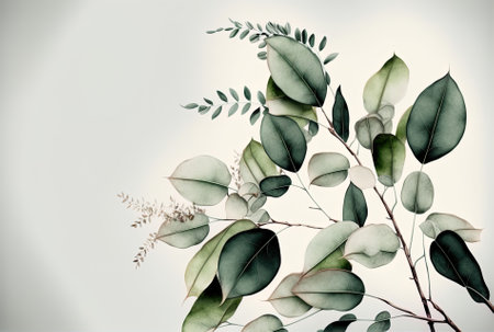 Eucalyptus leaves with a bright backdrop and a blank areaの素材