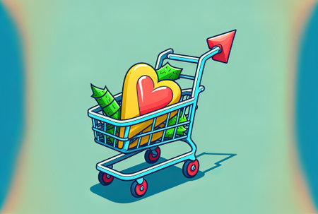 a little grocery cart holding merchandise arrowの素材