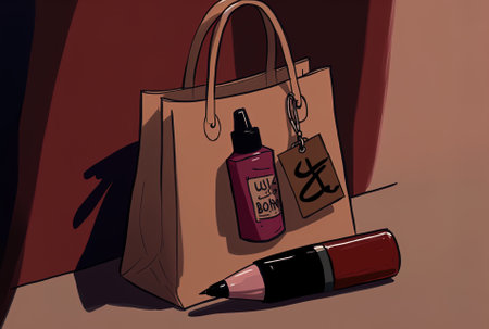 a little tag on a shopping bag next to lipstick and nail polishの素材