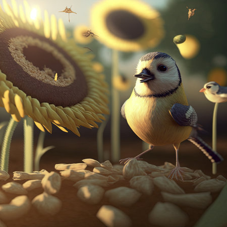 among the bird nuts and sunflower seedsの素材